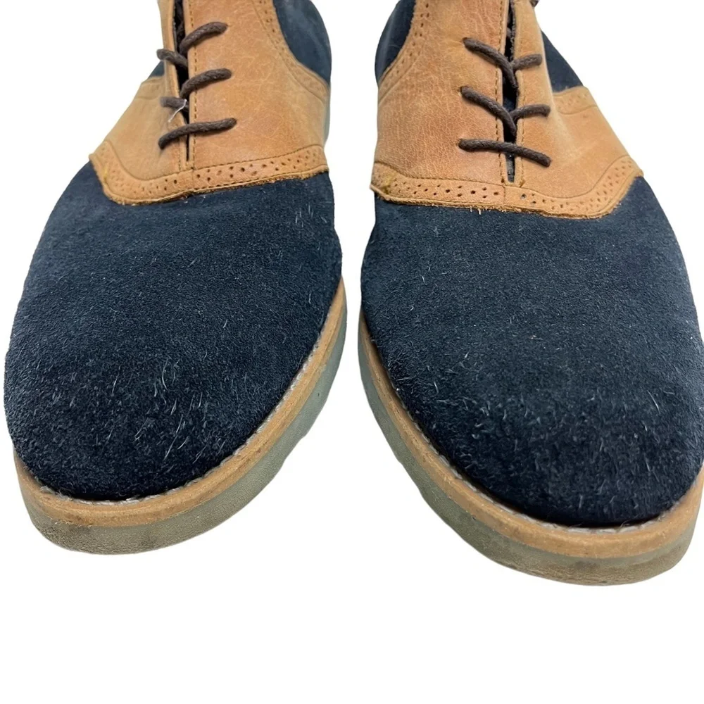 JD FISK Navy Blue Saddle Tan Genuine Leather Suede Dress Oxford shoes sz 11
